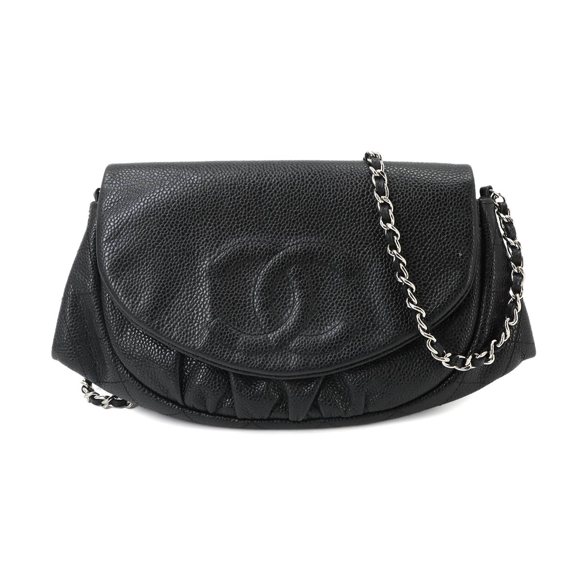Chain Long Wallet Leather Black Half moon