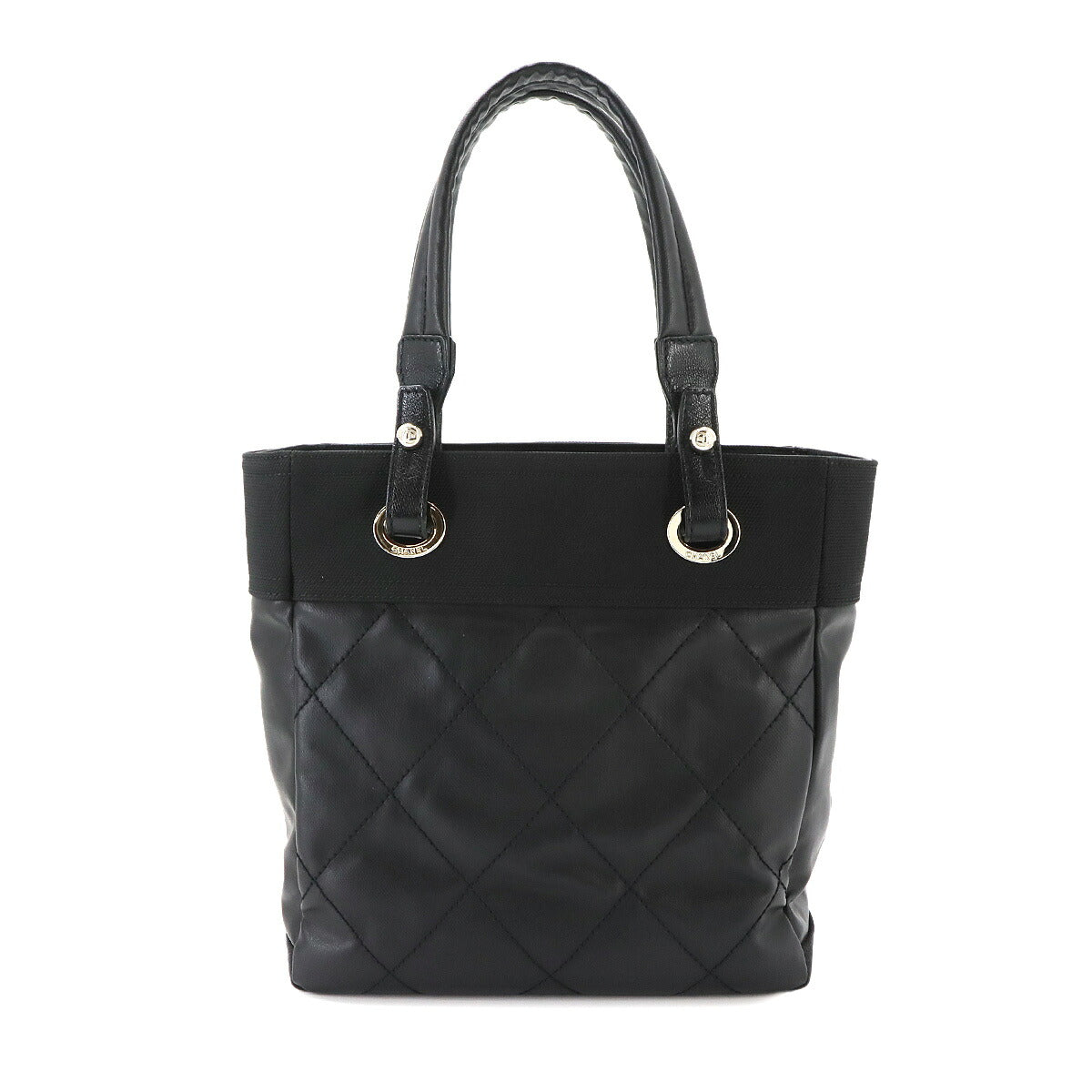 Paris Biarritz PM Tote Bag PVC Nylon Leather Black A34208 Purse