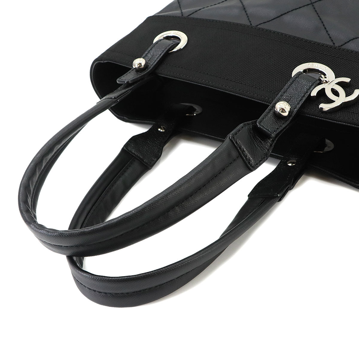 Paris Biarritz PM Tote Bag PVC Nylon Leather Black A34208 Purse
