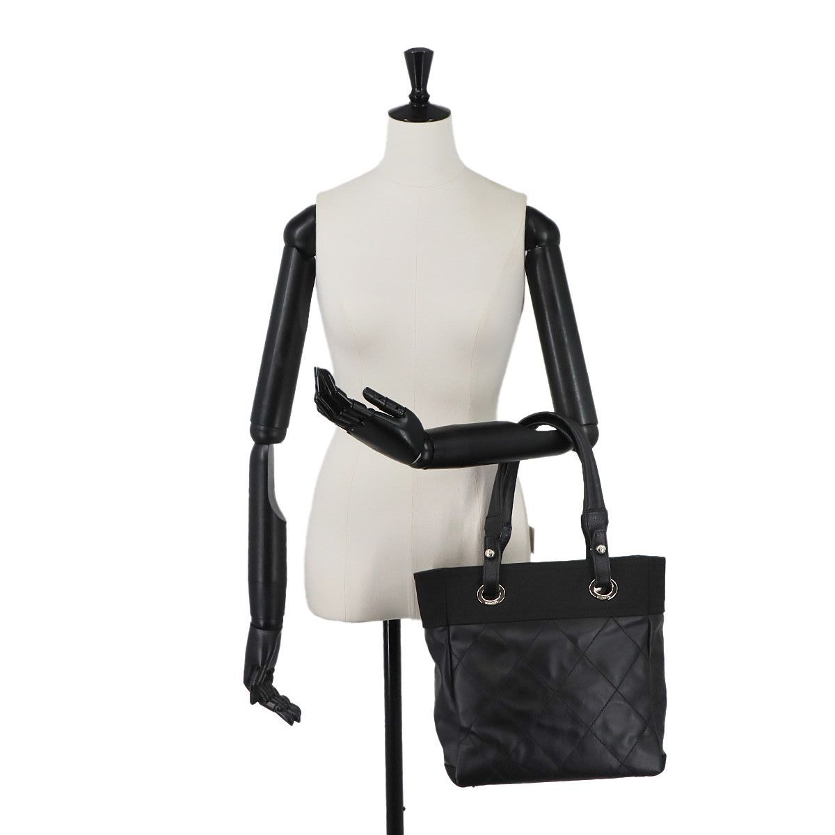 Paris Biarritz PM Tote Bag PVC Nylon Leather Black A34208 Purse