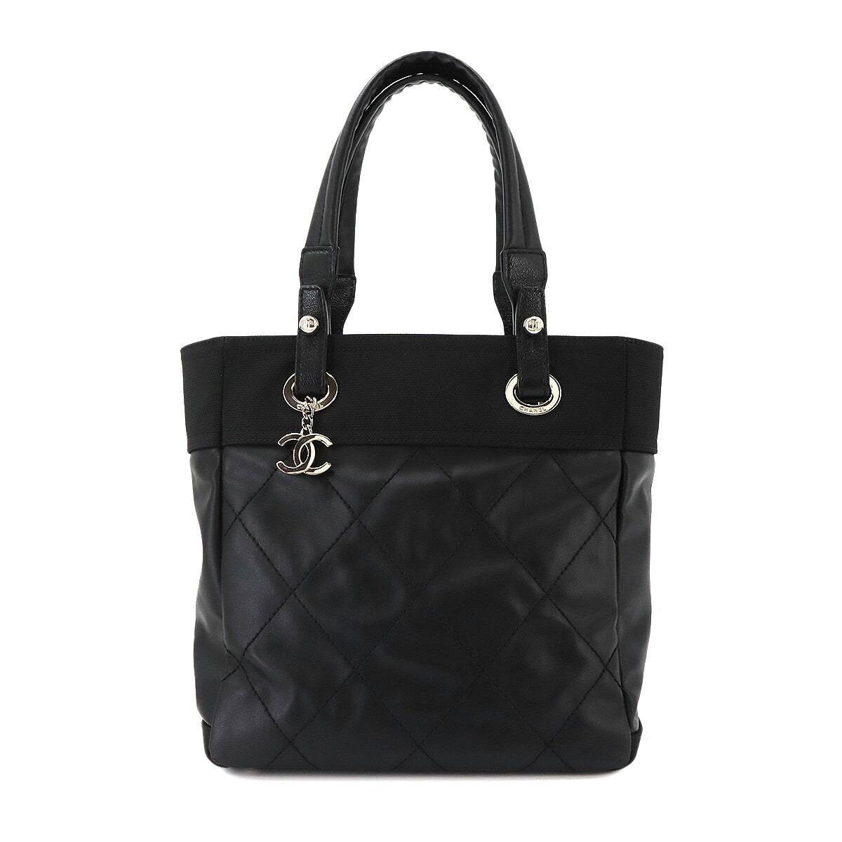 Paris Biarritz PM Tote Bag PVC Nylon Leather Black A34208 Purse