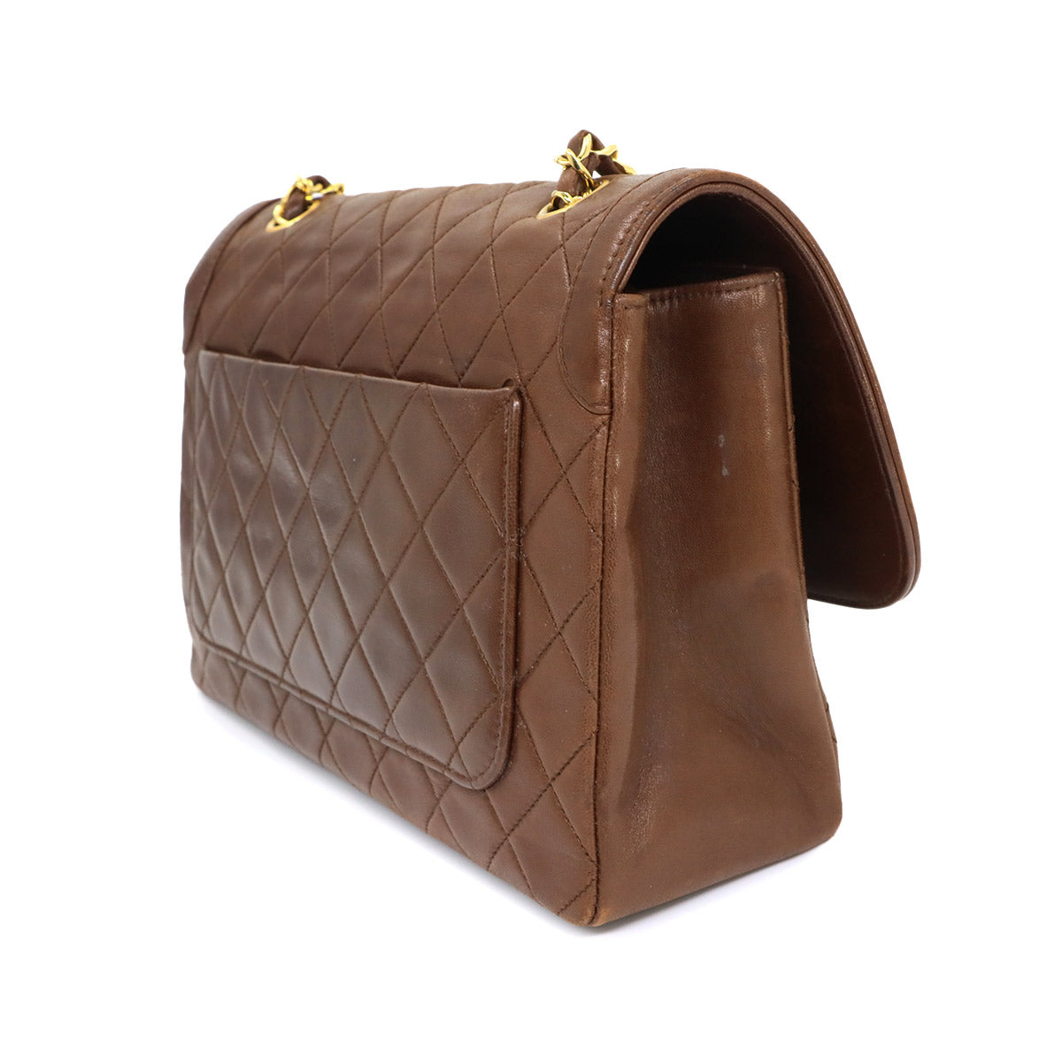 Matelasse Chain Shoulder Bag Leather Brown Vintage