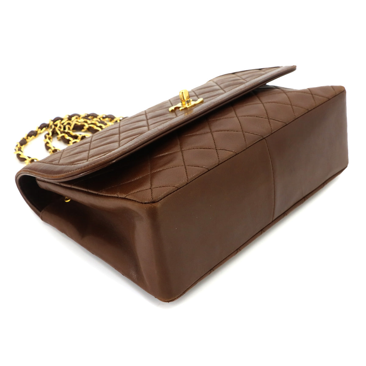 Matelasse Chain Shoulder Bag Leather Brown Vintage
