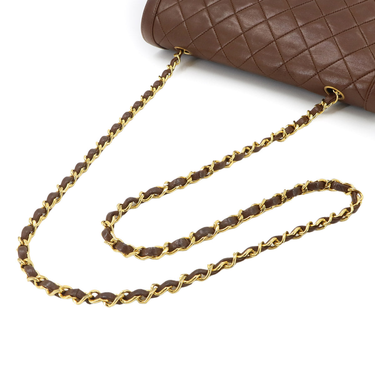 Matelasse Chain Shoulder Bag Leather Brown Vintage