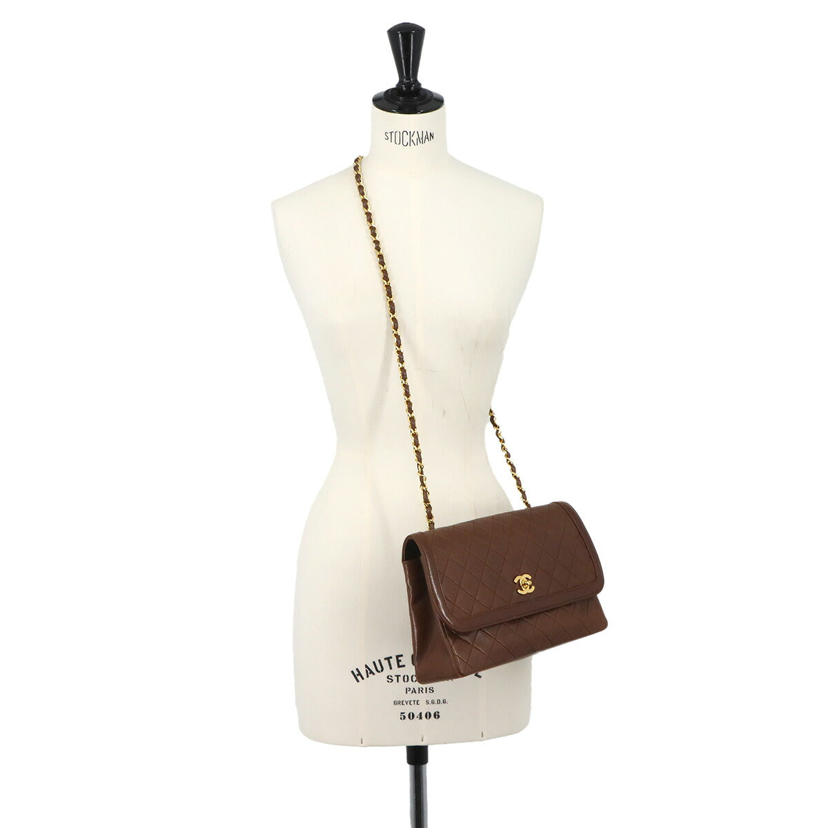 Matelasse Chain Shoulder Bag Leather Brown Vintage