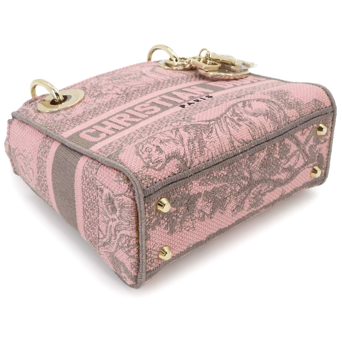 Lady D-Lite Mini Hand Shoulder Bag Canvas Pink Gray