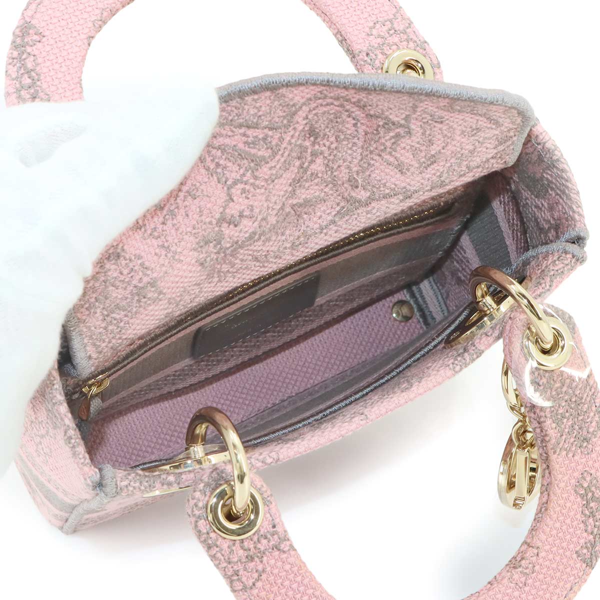 Lady D-Lite Mini Hand Shoulder Bag Canvas Pink Gray
