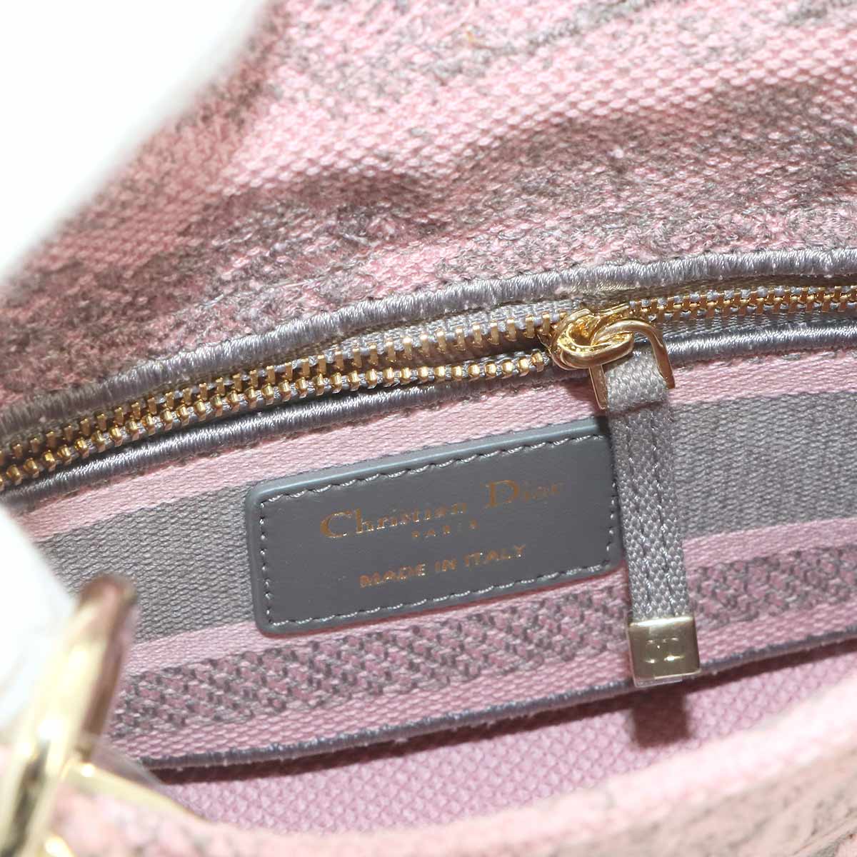Lady D-Lite Mini Hand Shoulder Bag Canvas Pink Gray