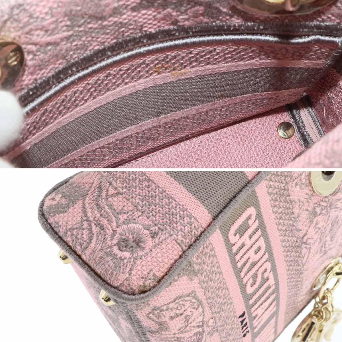 Lady D-Lite Mini Hand Shoulder Bag Canvas Pink Gray