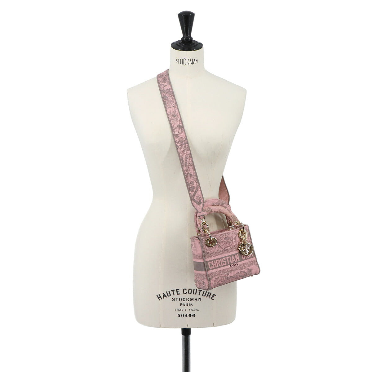 Lady D-Lite Mini Hand Shoulder Bag Canvas Pink Gray