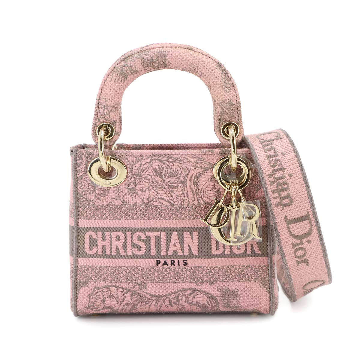 Lady D-Lite Mini Hand Shoulder Bag Canvas Pink Gray