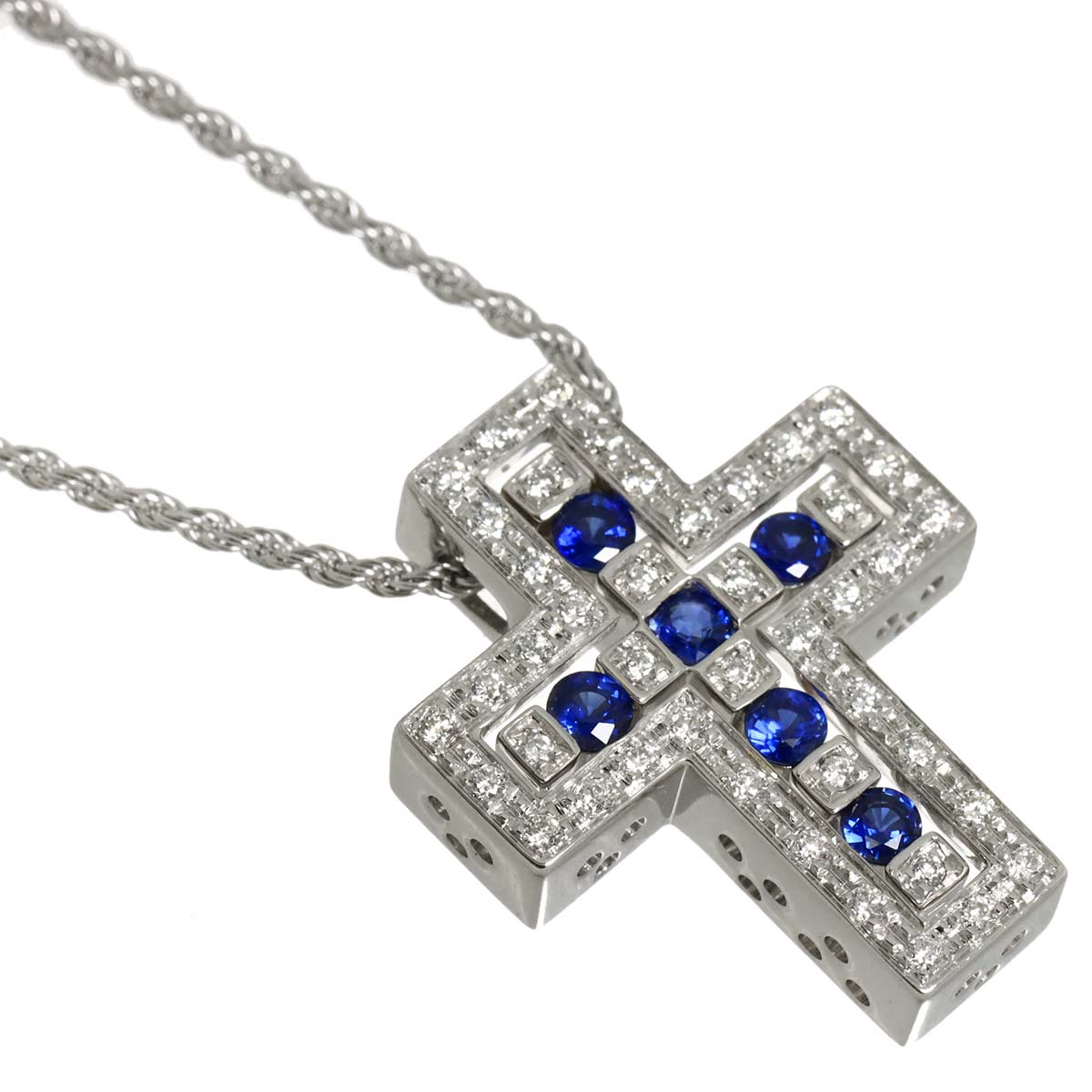 Belle Epoque SM Sapphire Diamond Cross Necklace 18K WG 750