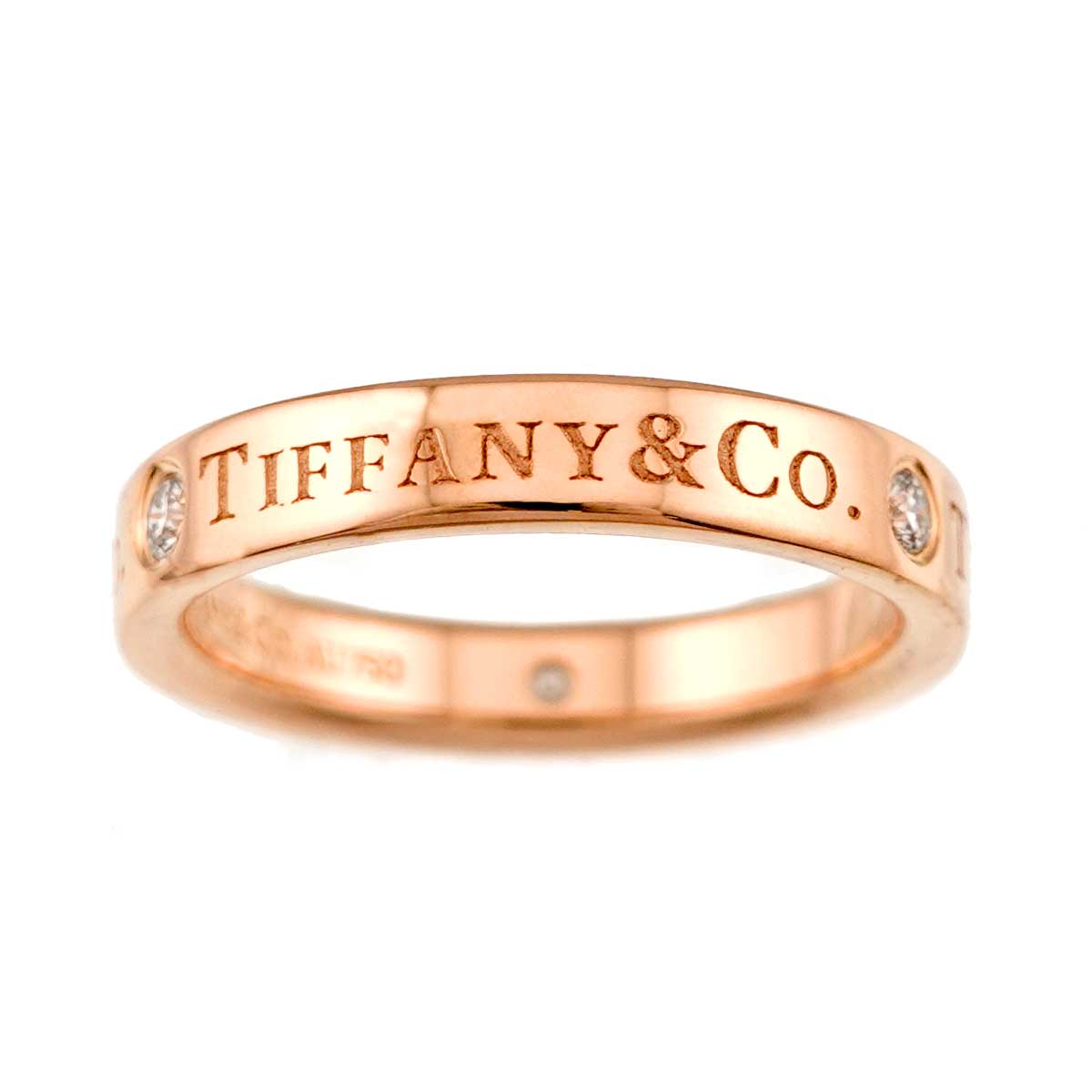 Diamond 3P band Ring 18K Pink Gold 750 Size3.75(US)
