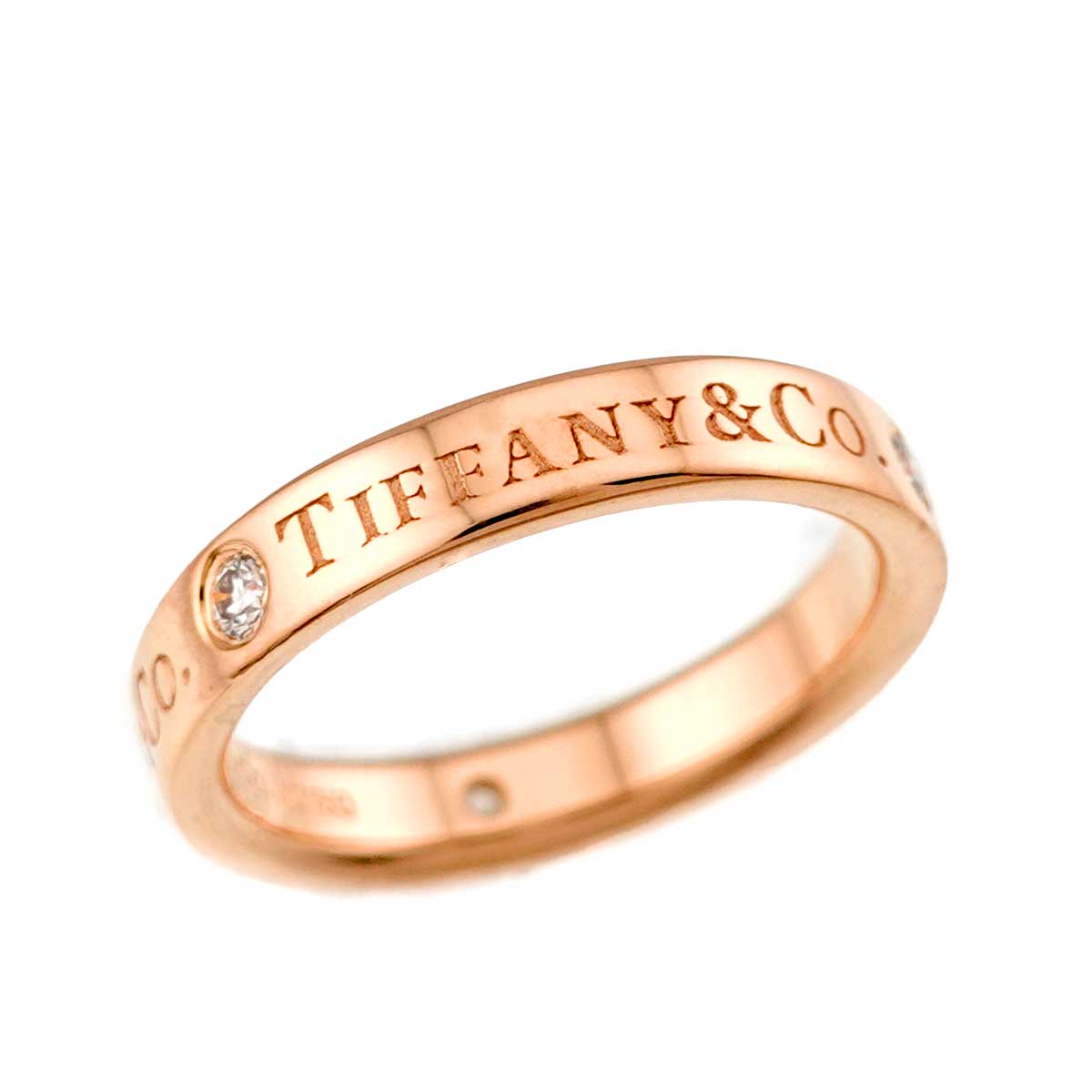 Diamond 3P band Ring 18K Pink Gold 750 Size3.75(US)