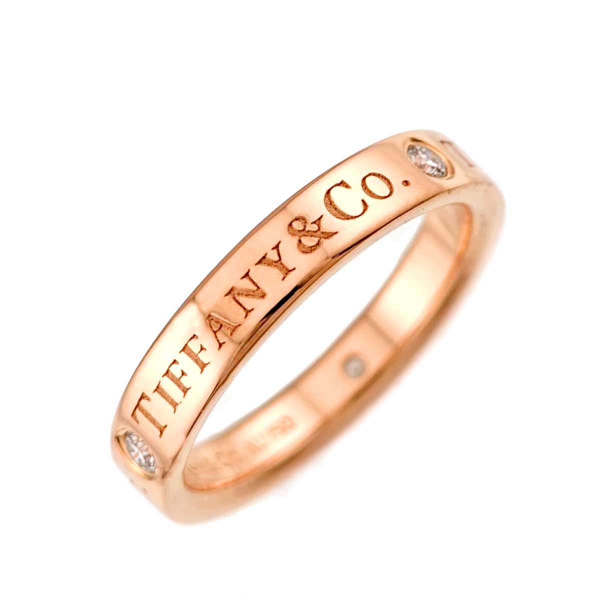 Diamond 3P band Ring 18K Pink Gold 750 Size3.75(US)