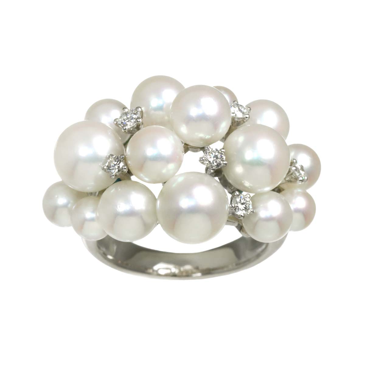 Akoya Pearl 6.7-4.1mm Diamond 0.19ct Ring 18K WG 750 5.25(US)