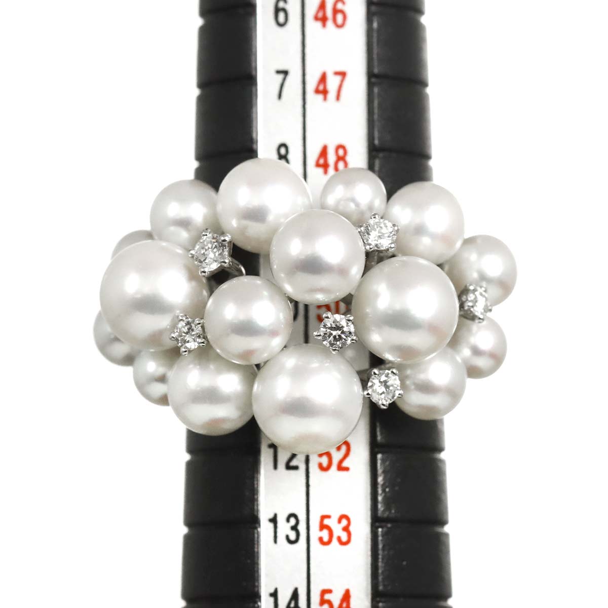 Akoya Pearl 6.7-4.1mm Diamond 0.19ct Ring 18K WG 750 5.25(US)