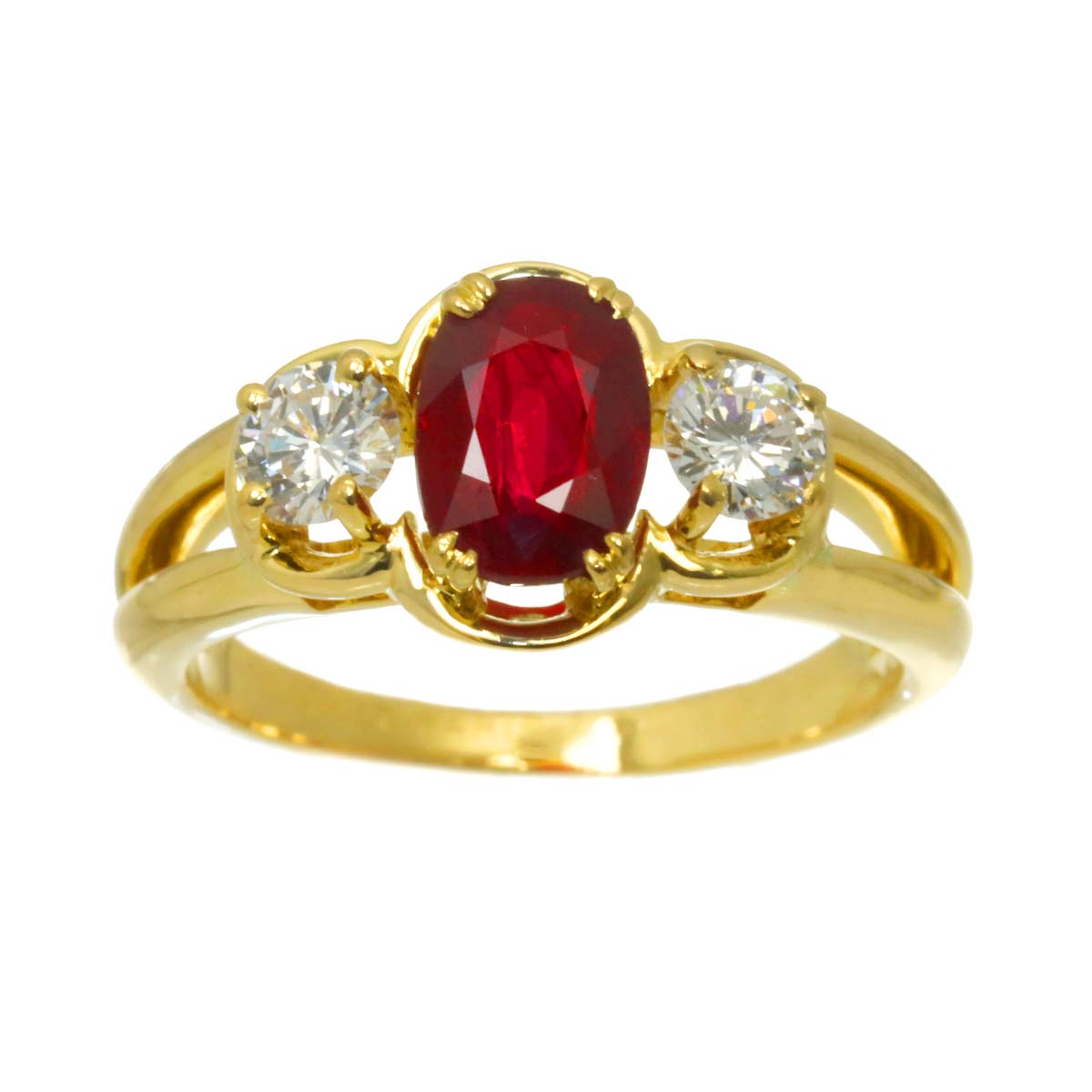 Ruby Diamond Ring 18K Yellow Gold 750 size5.5-5.75US)