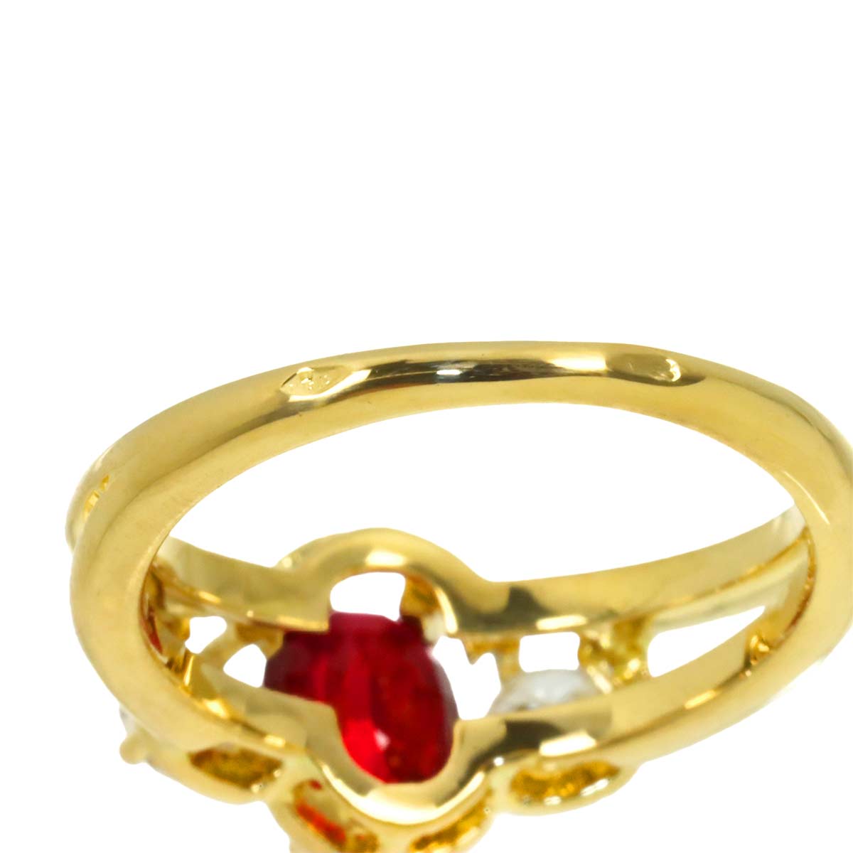 Ruby Diamond Ring 18K Yellow Gold 750 size5.5-5.75US)
