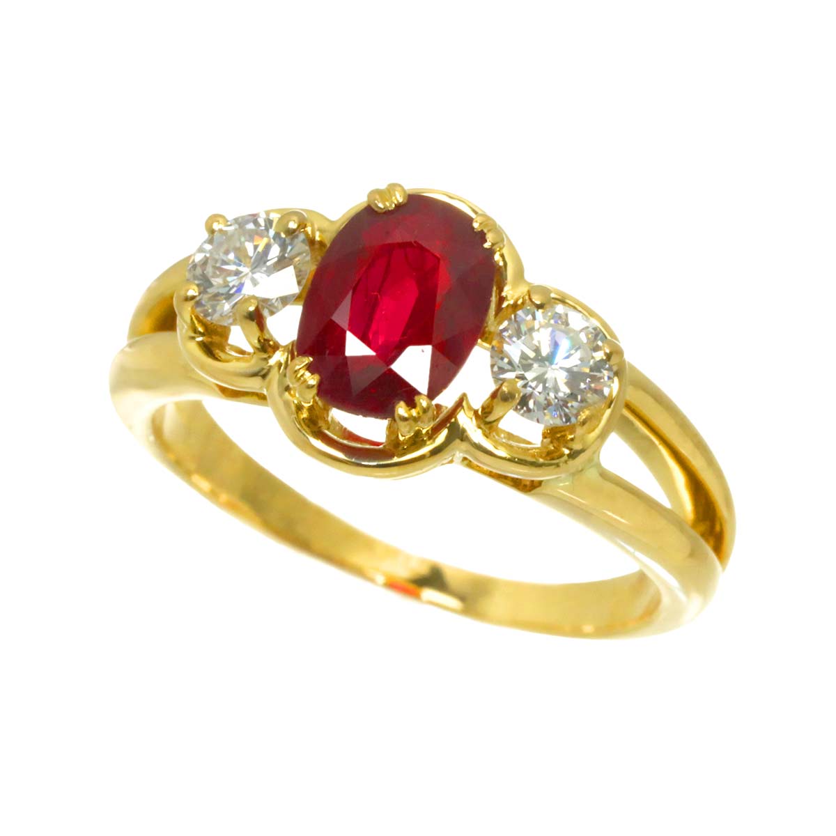 Ruby Diamond Ring 18K Yellow Gold 750 size5.5-5.75US)