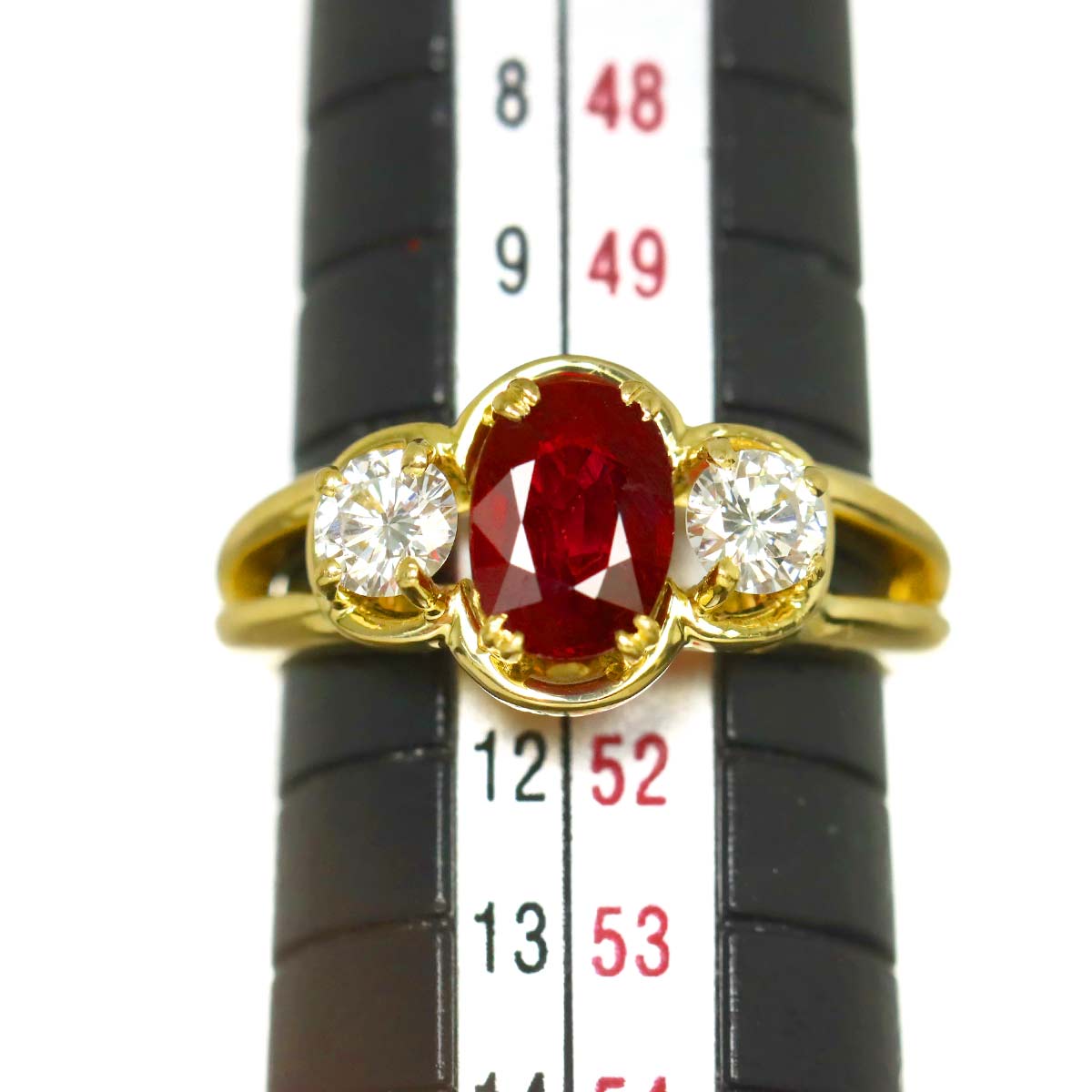 Ruby Diamond Ring 18K Yellow Gold 750 size5.5-5.75US)