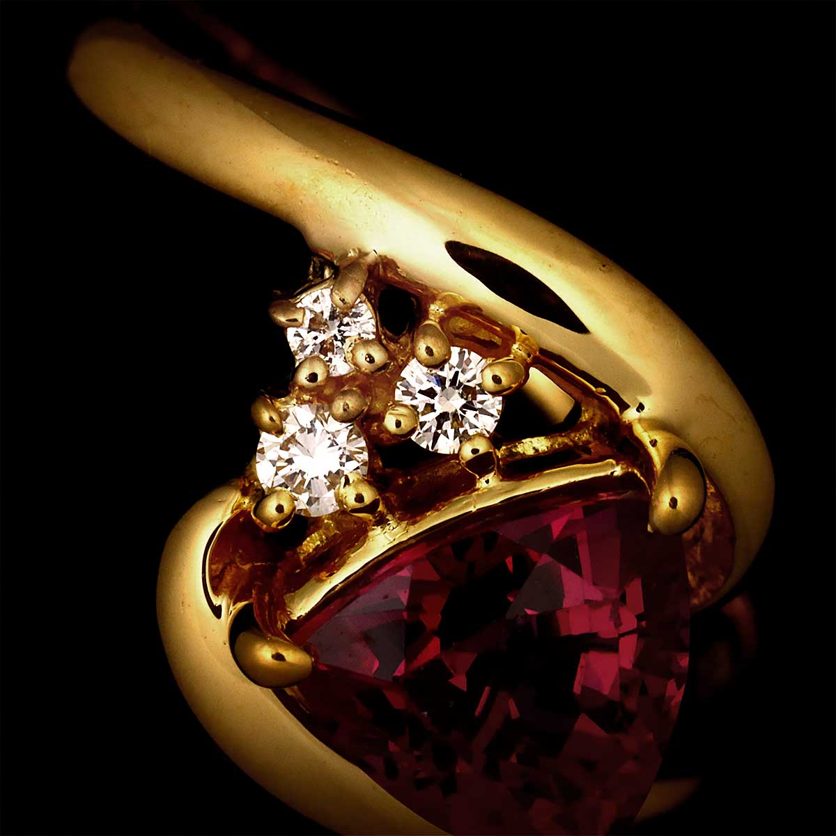 Garnet Diamond 0.06ct Ring 18K YG 750 Size5.5-5.75(US)