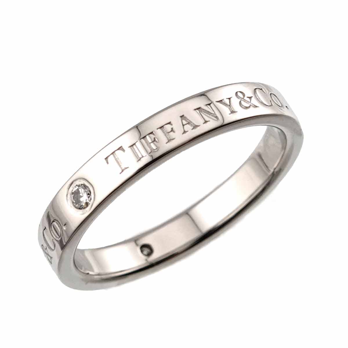 Logo Flat Band Ring Diamond 3P Platinum Size5.5-5.75(US)