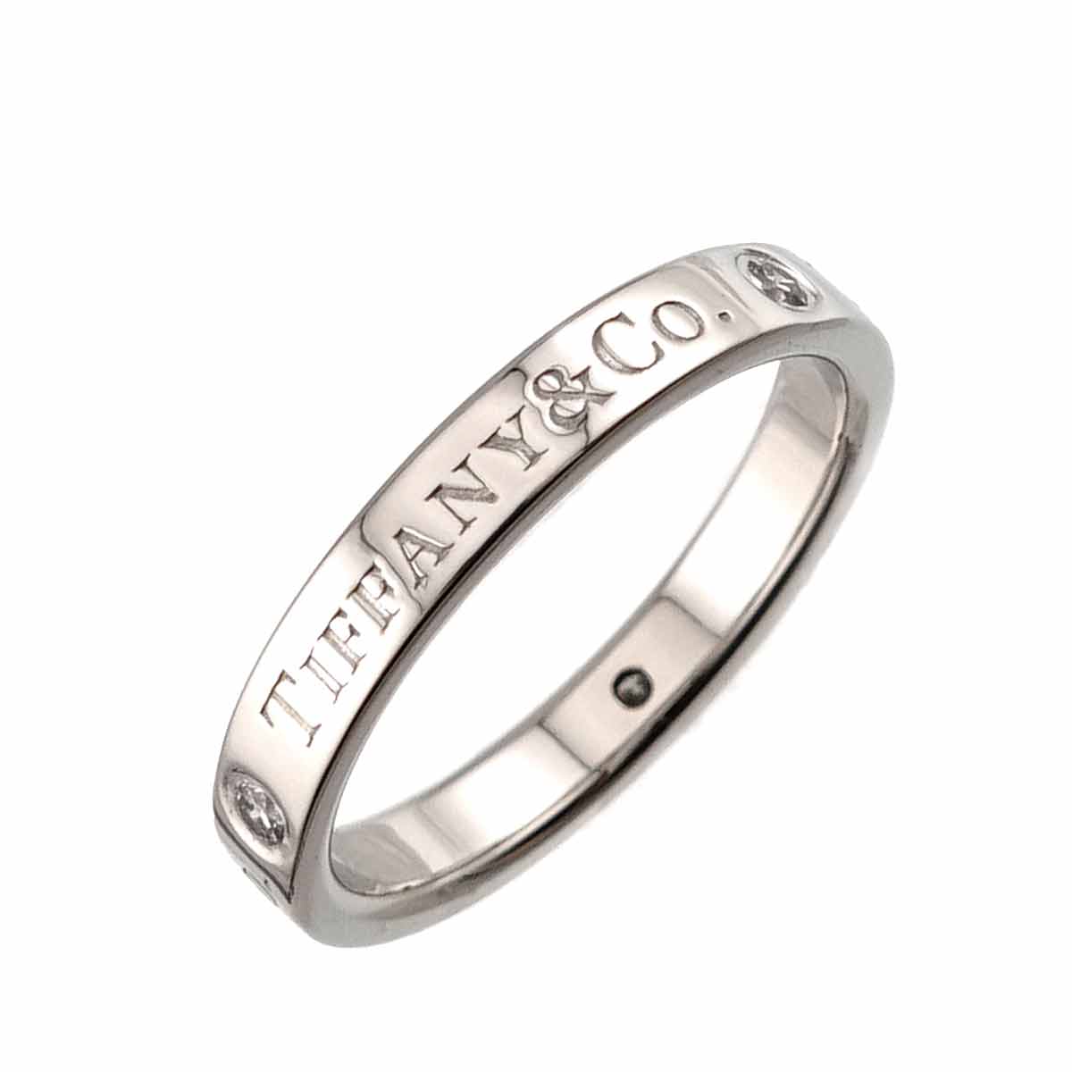 Logo Flat Band Ring Diamond 3P Platinum Size5.5-5.75(US)