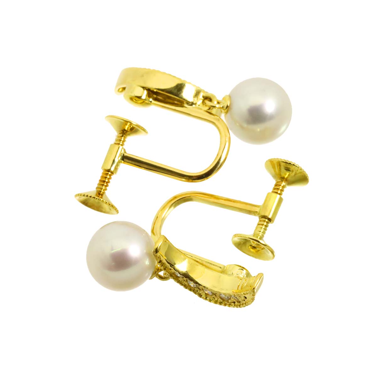 Akoya Pearl 7.0mm Diamond Earrings 18K Yellow Gold 750