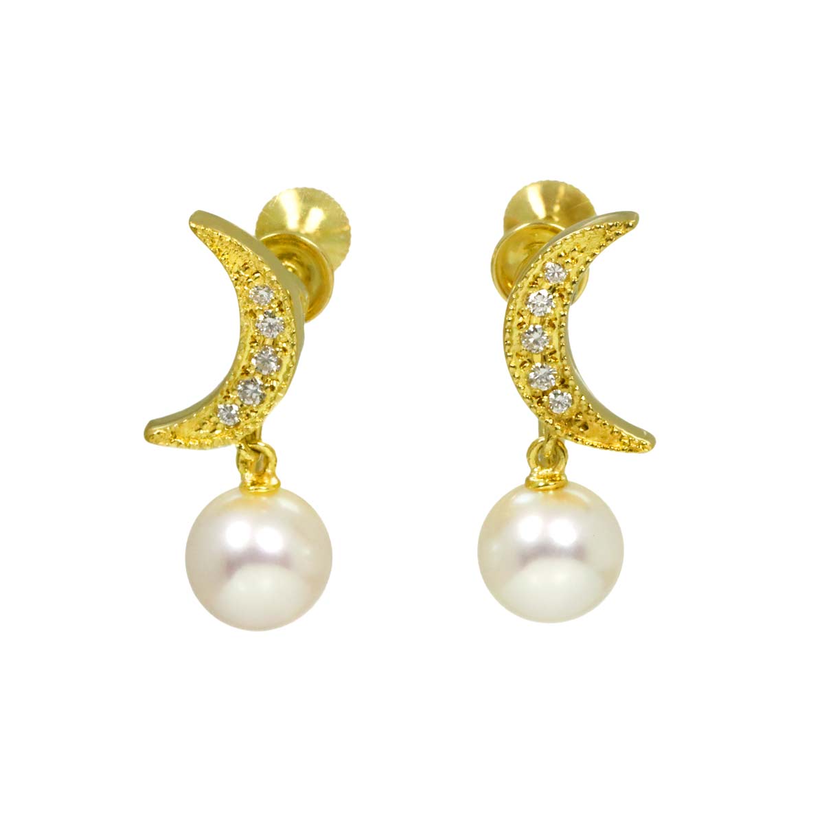 Akoya Pearl 7.0mm Diamond Earrings 18K Yellow Gold 750