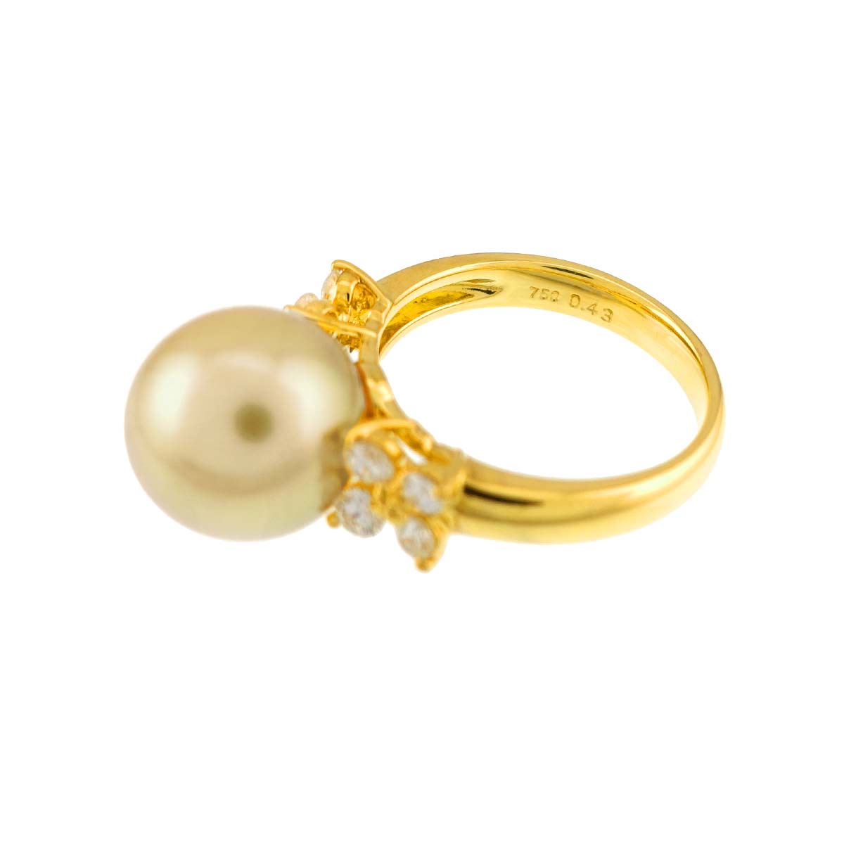 South Sea pearl Diamond 0.43ct Ring 18K YG 750 size6.5-6.75(US)