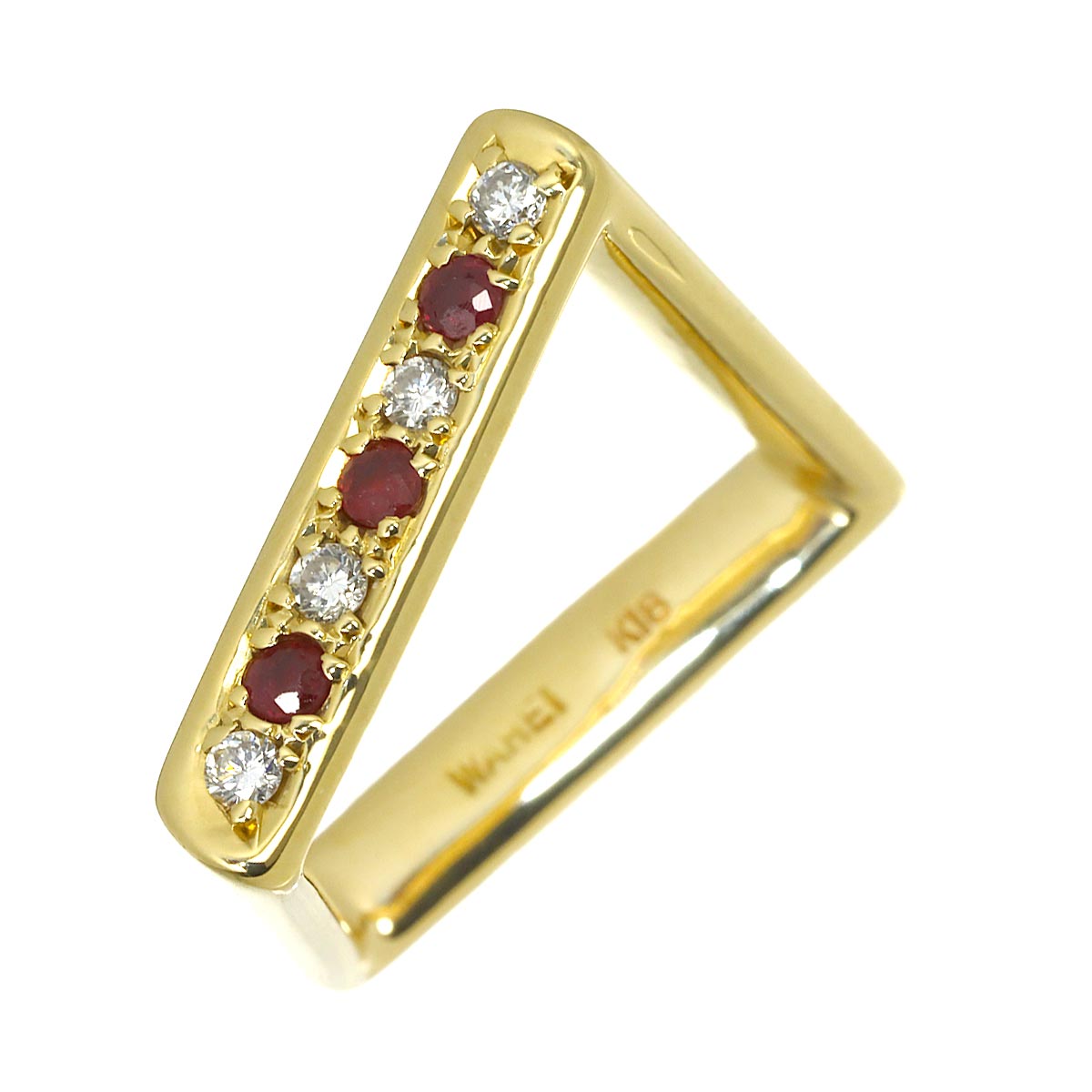 Ruby 0.16ct Diamond 0.12ct Ring 18K YG 750 Size6-6.25(US)