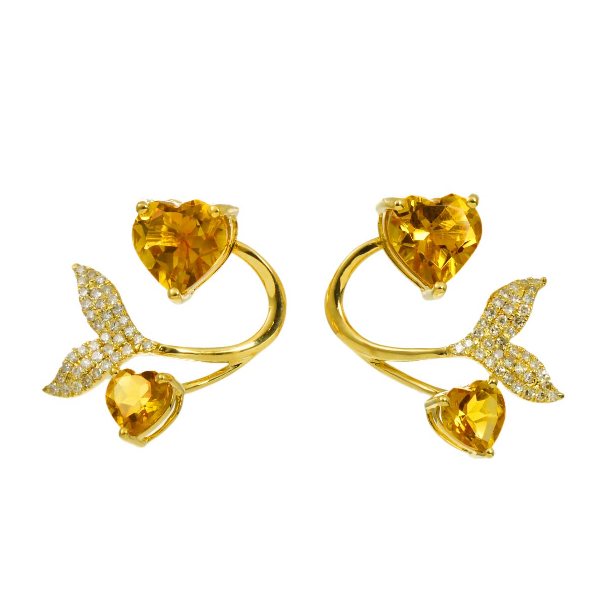 Citrine 1.60ct/1.60ct Diamond 0.12ct/0.12ct Earrings Pierced 18K YG 750