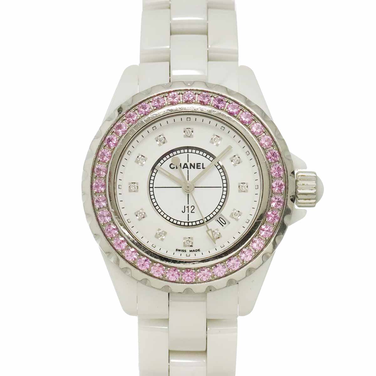 J12 33mm H2010 12P Diamond Pink Sapphire Quartz Watch