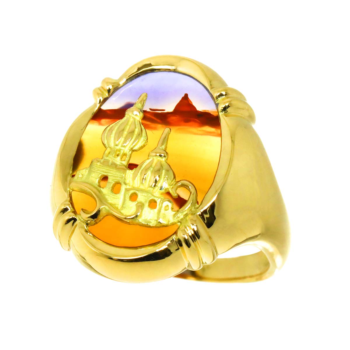 Agate Ring 18K YG Yellow Gold 750 size7.75-8(US)
