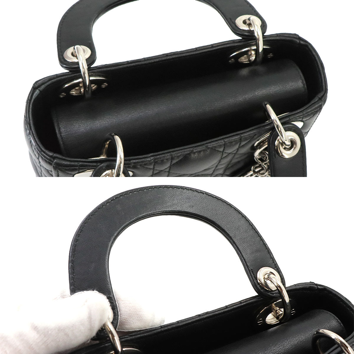 Lady Dior Mini Hand Shoulder Bag Leather Black