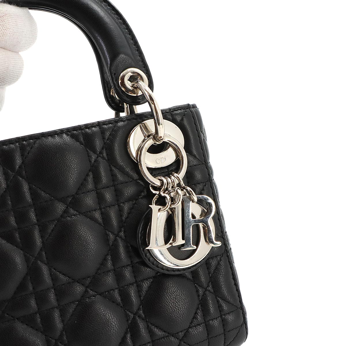 Lady Dior Mini Hand Shoulder Bag Leather Black