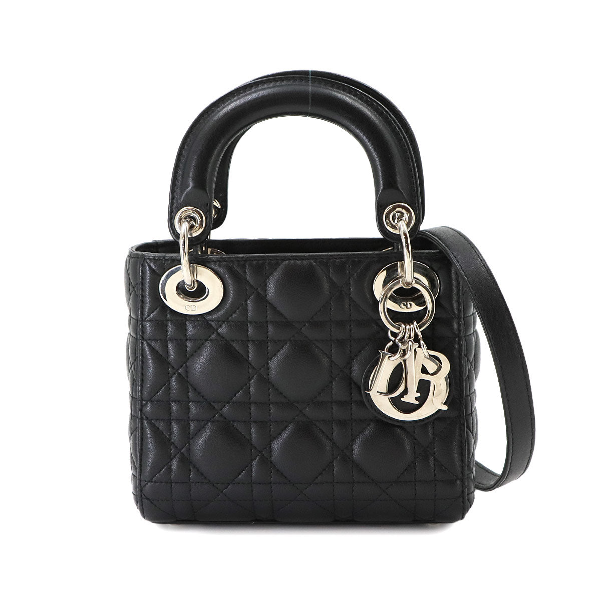 Lady Dior Mini Hand Shoulder Bag Leather Black
