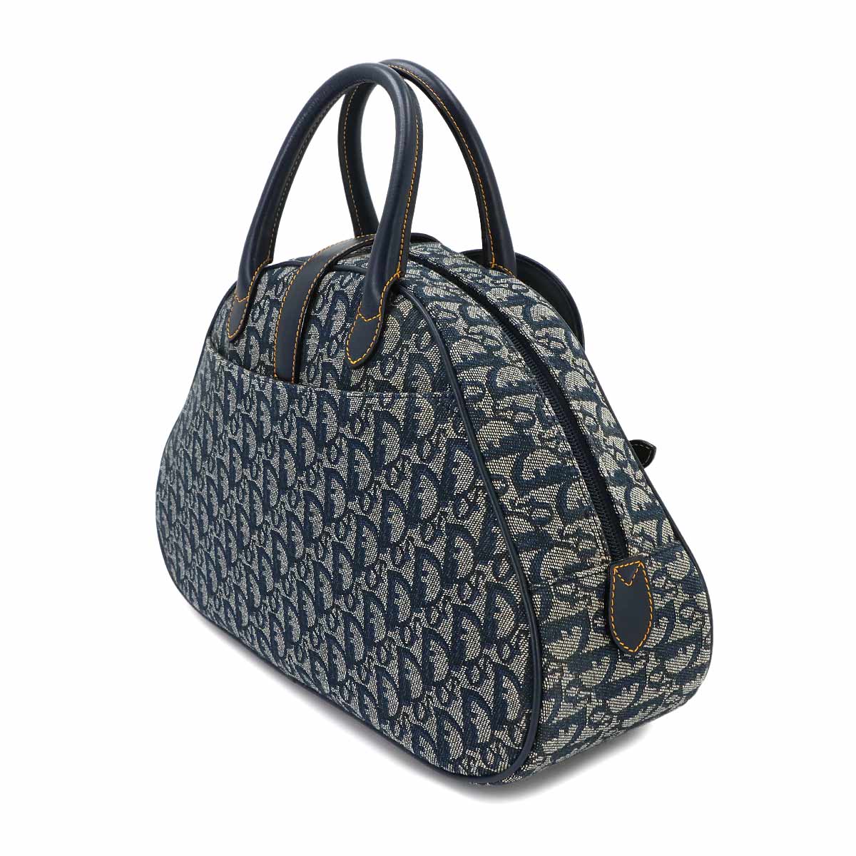 Trotter Double Saddle Bag Canvas Leather Navy Purse