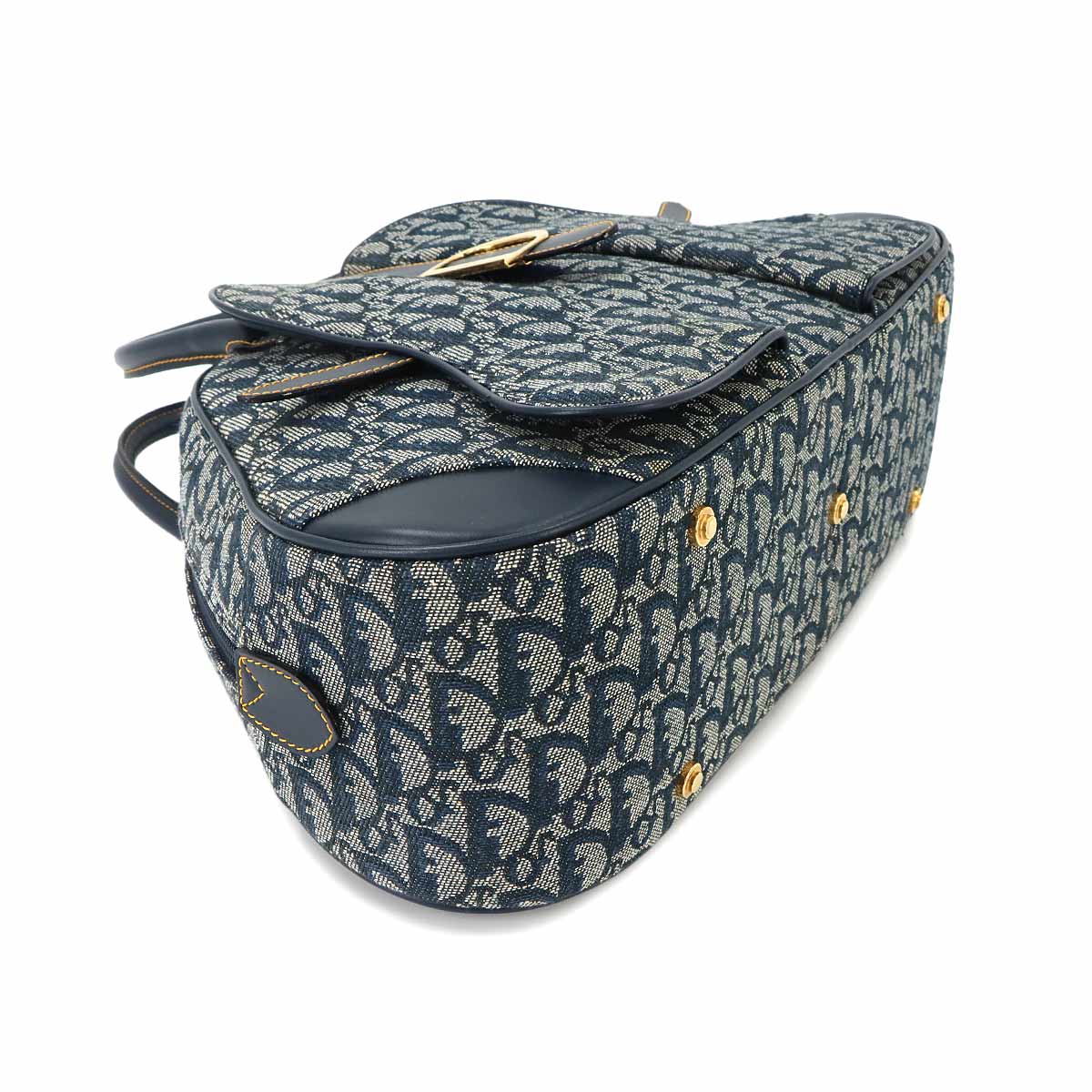 Trotter Double Saddle Bag Canvas Leather Navy Purse