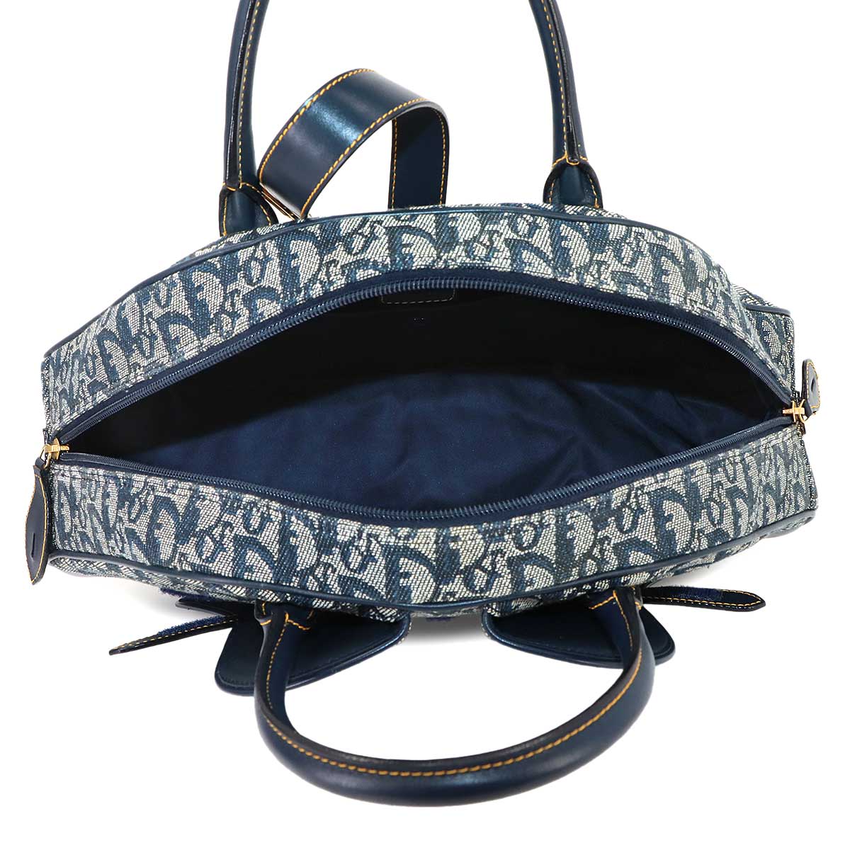 Trotter Double Saddle Bag Canvas Leather Navy Purse