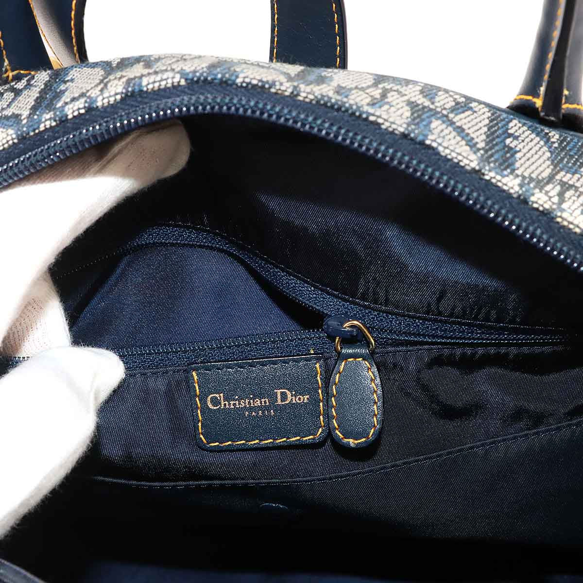 Trotter Double Saddle Bag Canvas Leather Navy Purse