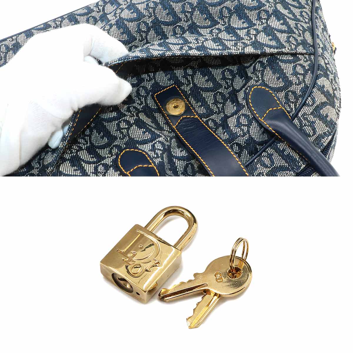Trotter Double Saddle Bag Canvas Leather Navy Purse