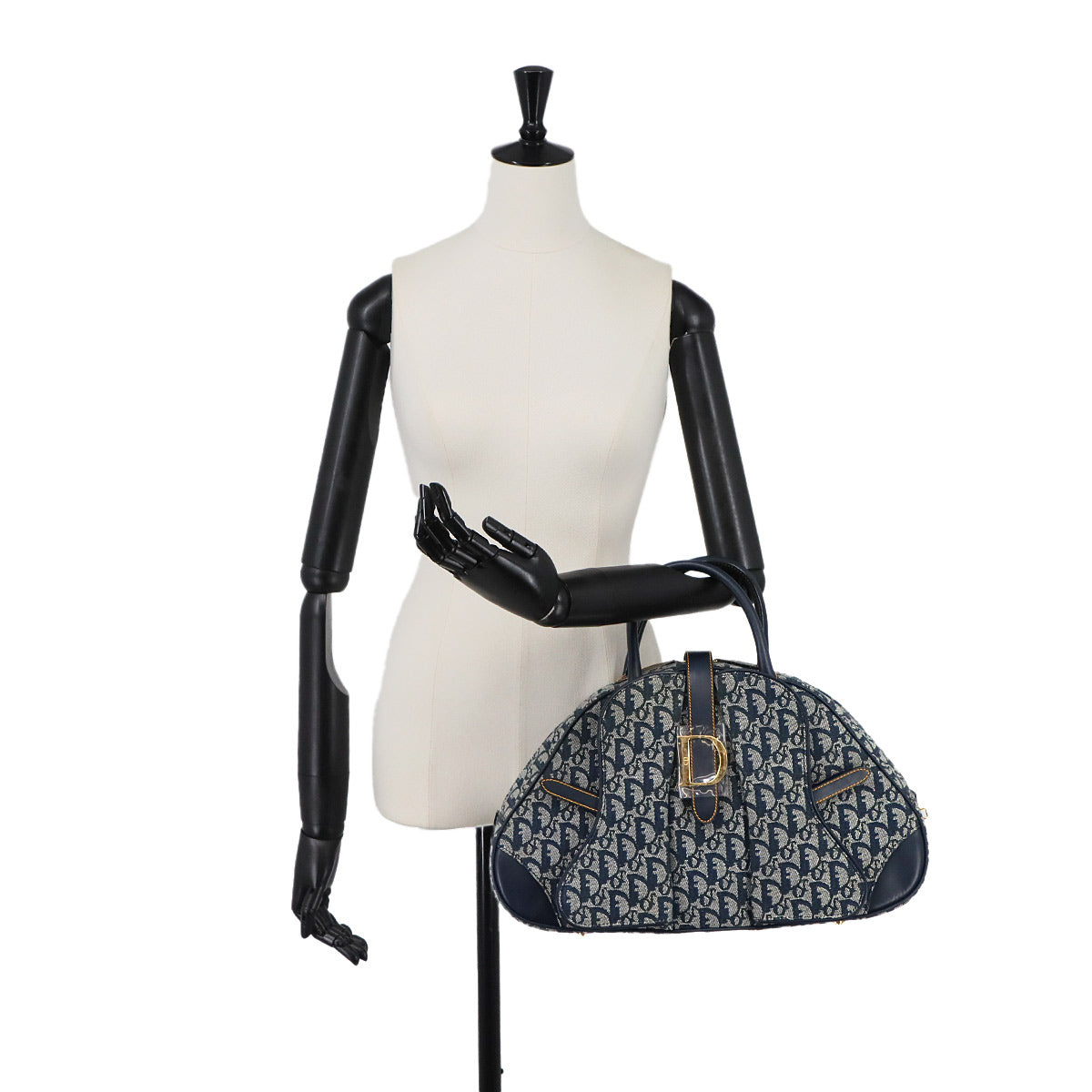 Trotter Double Saddle Bag Canvas Leather Navy Purse