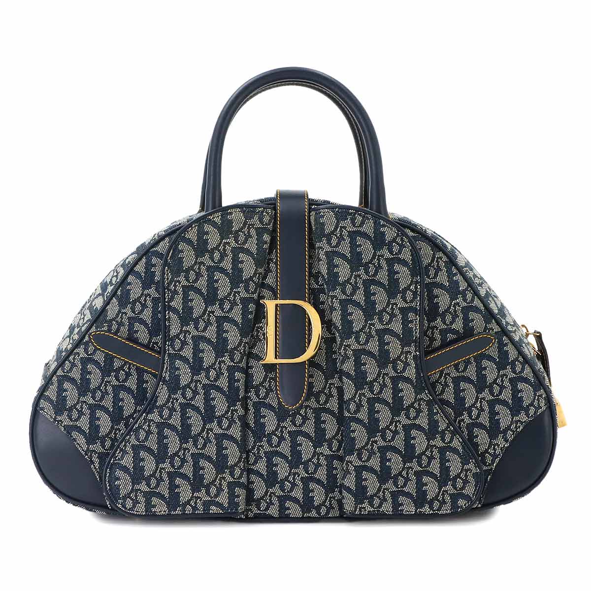 Trotter Double Saddle Bag Canvas Leather Navy Purse