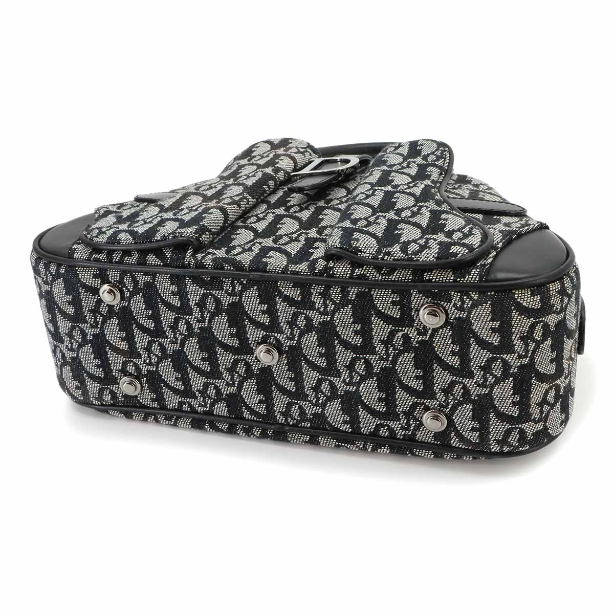 Trotter Double Saddle Bag Canvas Leather Black Purse