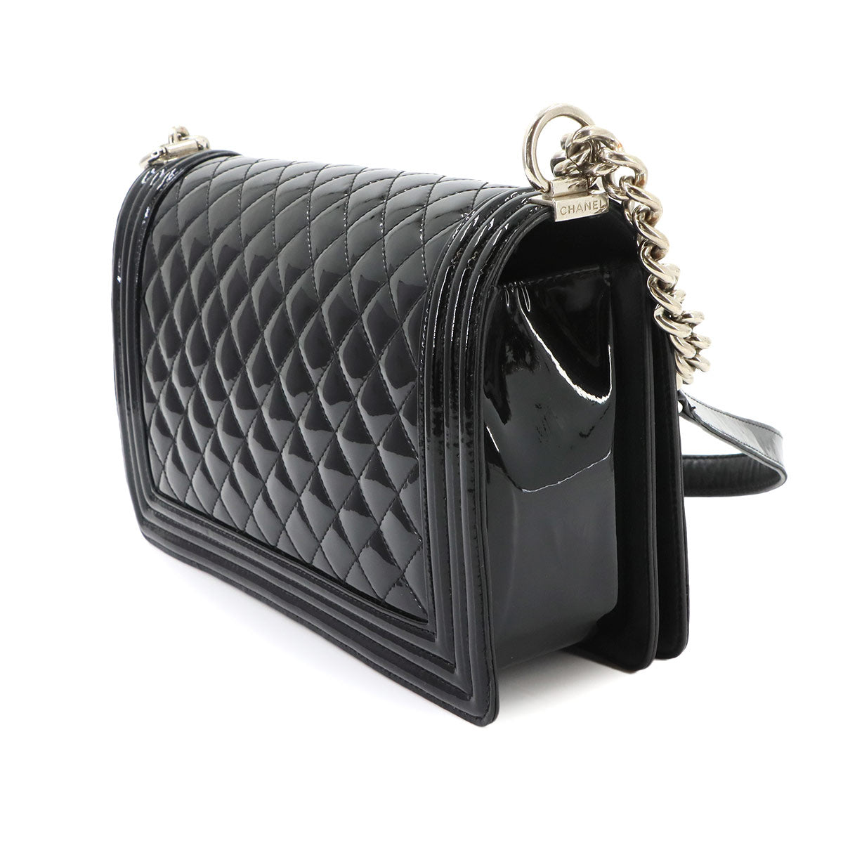 Boy Chanel Chain Shoulder Bag Patent Leather Black