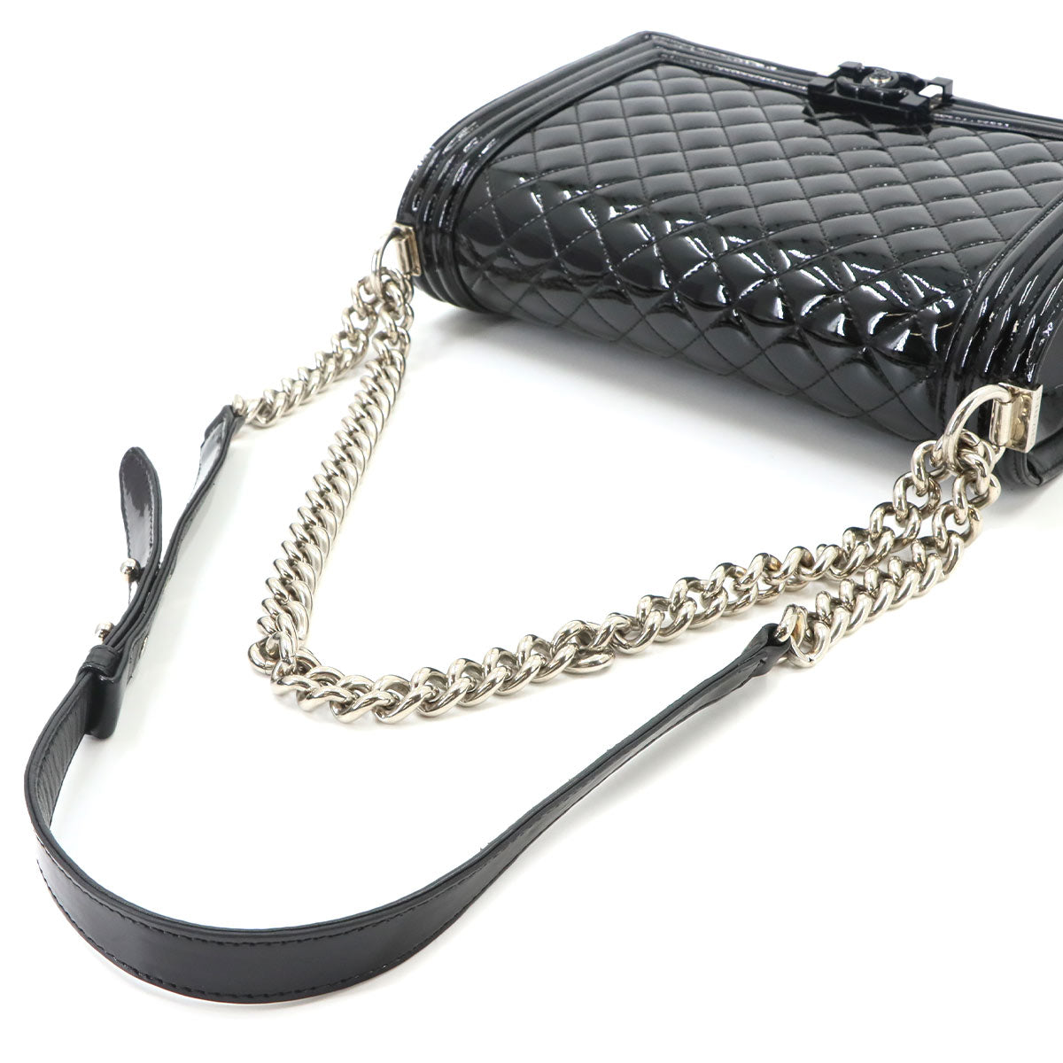 Boy Chanel Chain Shoulder Bag Patent Leather Black