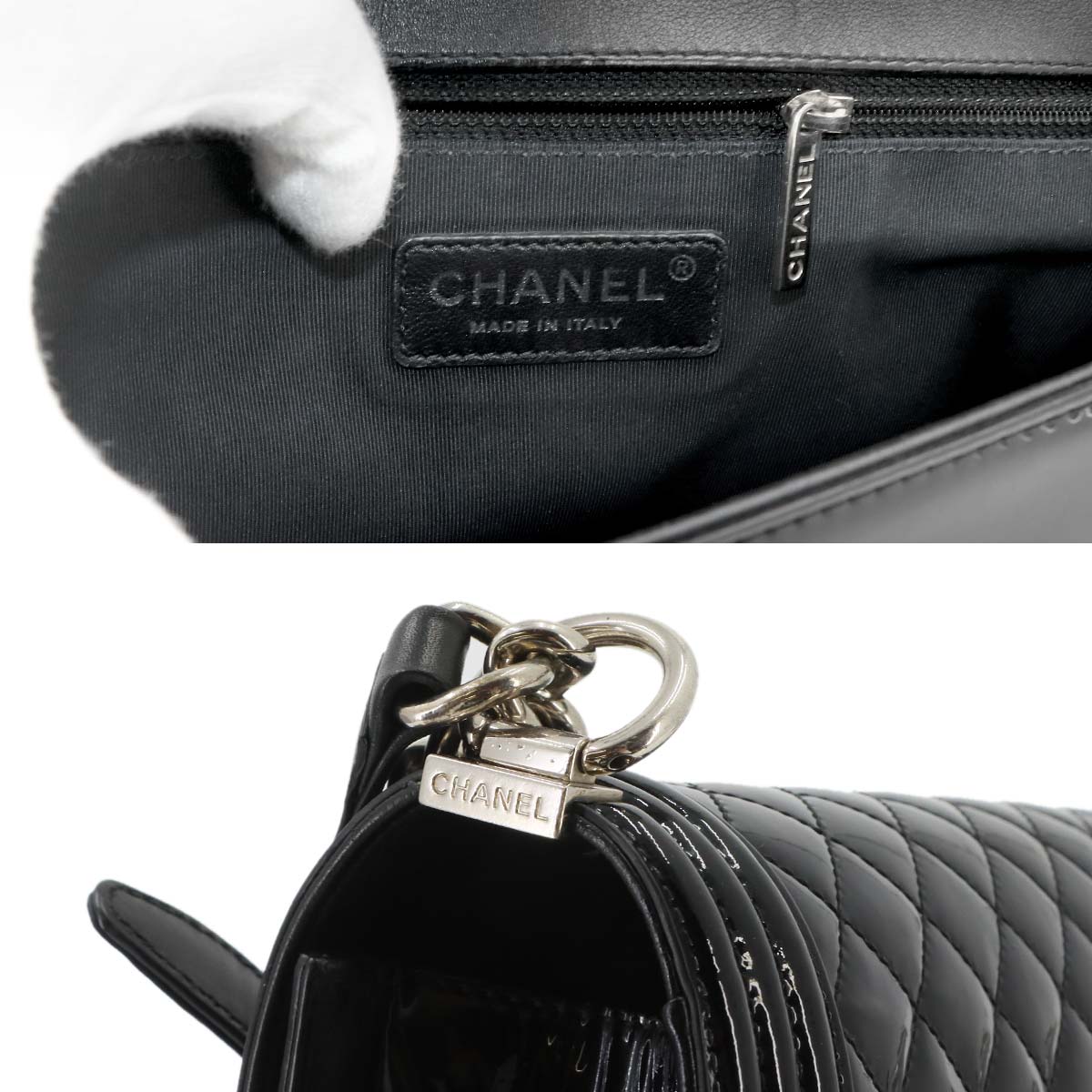 Boy Chanel Chain Shoulder Bag Patent Leather Black