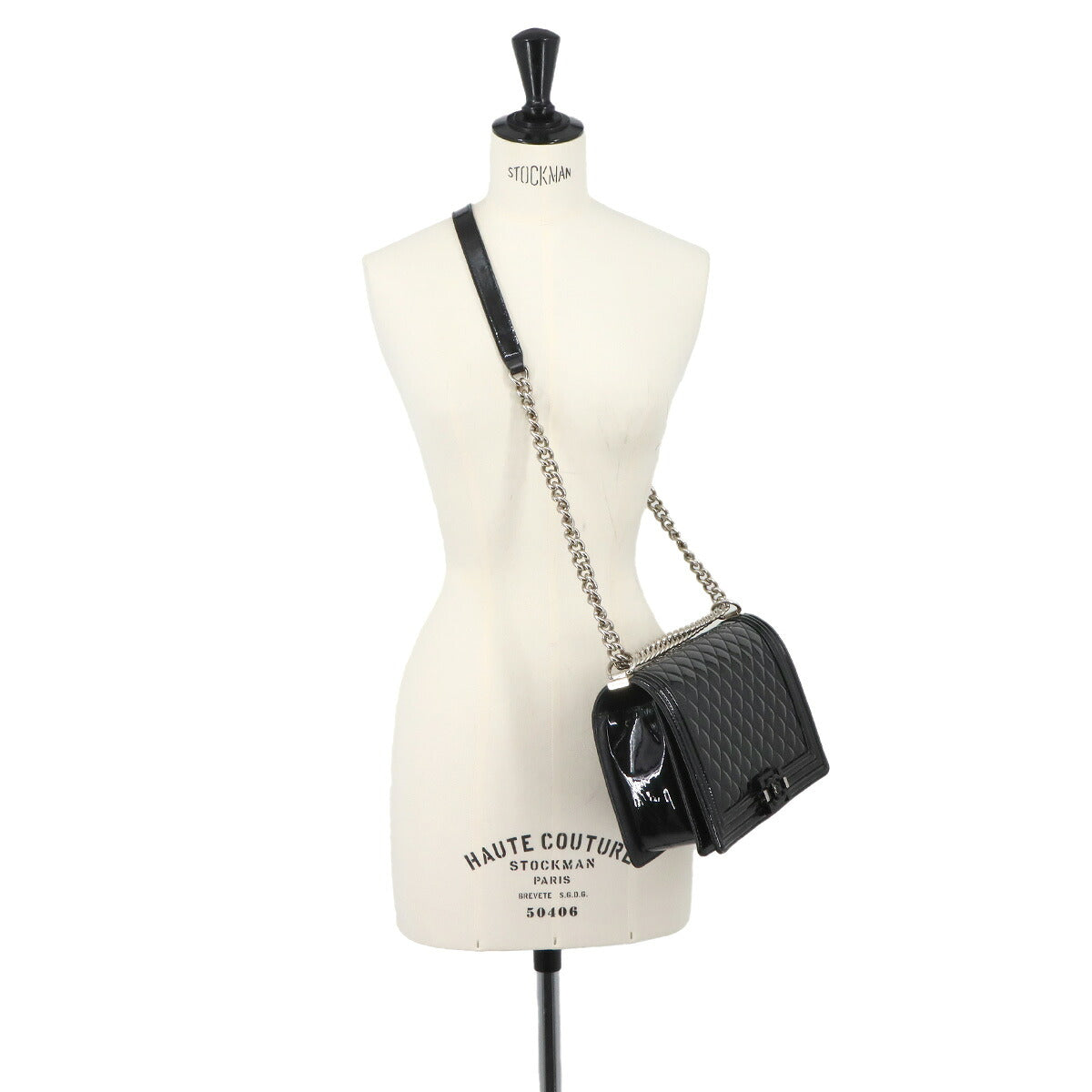 Boy Chanel Chain Shoulder Bag Patent Leather Black
